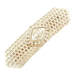 Kẹp Tóc Nữ Chanel Coco Mark GP Rhinestone Faux Pearl Barrette Màu Vàng Gold