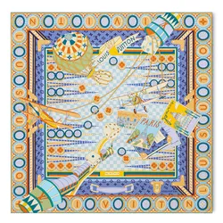 Khăn Lụa Nữ Louis Vuitton LV Jeu De Voyage Square 90 M96297 Màu Xanh Dương