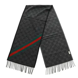 Khăn Quàng Cổ Gucci GG Web Wool Scarf 570603 3G200 1466 Màu Xám Đen