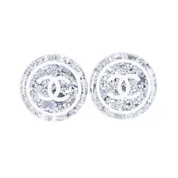 Khuyên Tai Nữ Chanel D25C Silver Sequined White Round Earrings Màu Trắng