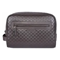 Túi Cầm Tay Nam Gucci Micro GG Guccissima Leather Toiletry Bag For Men Brown Màu Nâu Đen