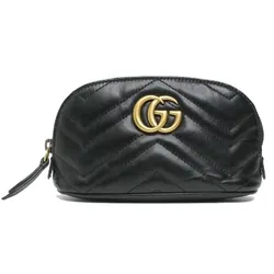 Túi Cầm Tay Nữ Gucci GG Marmont Cosmetic Case Quilted Leather Ladies Màu Đen