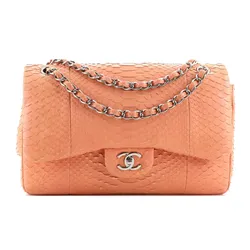 Túi Đeo Chéo Nữ Chanel Classic Double Flap Bag Python Jumbo Màu Hồng Cam