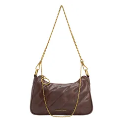 Túi Đeo Chéo Nữ Charles & Keith CNK Philomena Crinkle-Effect Chain-Strap Crossbody Bag CK2-80151347-3 Màu Nâu