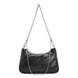 Túi Đeo Chéo Nữ Charles & Keith CNK Philomena Crinkle-Effect Chain-Strap Noir CK2-80151347-3 Màu Đen