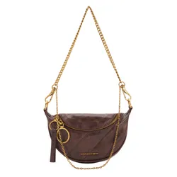 Túi Đeo Chéo Nữ Charles & Keith CNK Philomena Half-Moon Crossbody Bag Distressed Coffee CK2-00151593 Màu Nâu