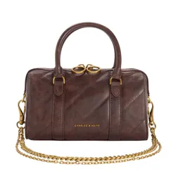 Túi Đeo Chéo Nữ Charles & Keith CNK Philomena Panelled Chain-Handle Bowling Bag CK2-30151559 Màu Nâu