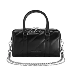 Túi Đeo Chéo Nữ Charles & Keith CNK Philomena Panelled Chain-Handle Bowling Bag Noir CK2-30151559 Màu Đen