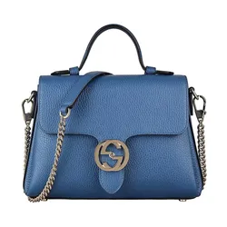 Túi Đeo Chéo Nữ Gucci GG Interlocking Calfskin Bag Size 26 Màu Xanh