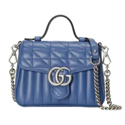 Túi Đeo Chéo Nữ Gucci GG Marmont Mini Top Handle Bag 583571 Màu Xanh