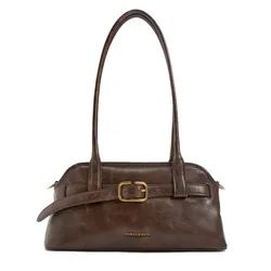 Túi Đeo Vai Nữ Charles & Keith CNK Victoria Studded Belted Elongated Shoulder Bag Distressed CK2-20271613 Màu Nâu Cafe