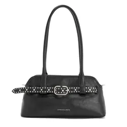 Túi Đeo Vai Nữ Charles & Keith CNK Victoria Studded Belted Elongated Shoulder Bag Noir CK2-20271613 Màu Đen