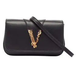 Túi Đeo Vai Nữ Versace Black Leather Virtus Flap Saddle Bag Màu Đen