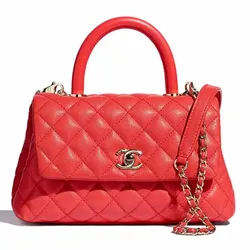 Túi Xách Nữ Chanel Flap Bag With Top Handle Grained Calfskin & Gold-Tone Metal Red Màu Đỏ