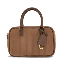 Túi Xách Tay Nữ Charles & Keith CNK Mini Sianna Corduroy Bowling Bag - Mocha Brown CK2-30151589 Màu Nâu