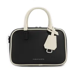 Túi Xách Tay Nữ Charles & Keith CNK Mini Sianna Two-Tone Bowling Bag - Multi CK2-30151589 Màu Đen