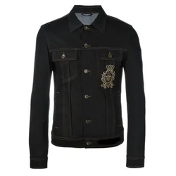 Áo Khoác Jean Nam Dolce & Gabbana D&G Embroidered Crown & Bee Denim Jacket In Blue Màu Xanh Đen Size 50