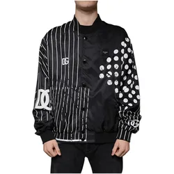 Áo Khoác Nam Dolce & Gabbana D&G Black Polka Dot Stripe Nylon Bomber Jacket Màu Đen Size 44
