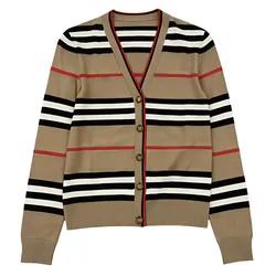 Áo Cardigan Nữ Burberry Larna Striped Wool Light Brown 80843281 Màu Nâu Size XS