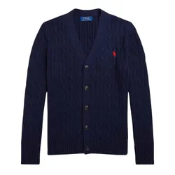 Áo Cardigan Nữ Ralph Lauren Navy Cable-Knit V-Neck Red Pony Logo 323925717006 Màu Xanh Navy Size L