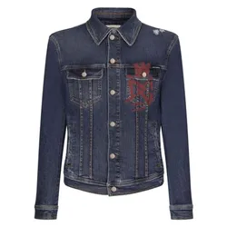 Áo Khoác Jean Nam Dolce & Gabbana D&G Metal Logo Crown Graffiti Rocco Boche Denim Jacket Blue Màu Xanh Size 48
