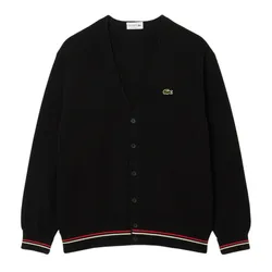 Áo Khoác Len Nam Lacoste Relaxed Fit Stripe Detail Cotton Cardigan AH9311 - DVI Màu Đen Size 4