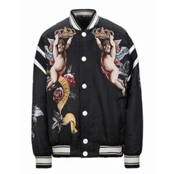 Áo Khoác Nam Dolce & Gabbana Baroque Angel Crown DG Heaven Black Bomber Jacket  Màu Đen Size 48