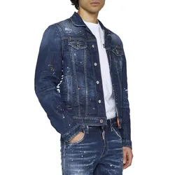 Áo Khoác Jean Nam Dsquared2 Denim Blue Splatter Pattern Jacket Màu Xanh Đậm Size 44