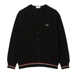 Áo Len Cardigan Nam Lacoste Relaxed Fit Stripe Detail Cotton Cardigan 0100 LACAH9311 Màu Đen Size 2