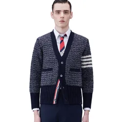Áo Len Cardigan Nam Thom Browne 4-Bar Mélange-effect MKC510A  Màu Xanh Xám Size 1