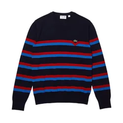 Áo Len Nam Lacoste Men's Striped Organic Cotton Sweate AH6788-51 PTR Màu Xanh Navy Phối Đỏ Size 3