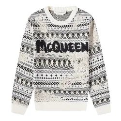 Áo Len Nam Alexander McQueen Wool Logo Sweater White/Black 729257 Q1BAB 9234 Phối Màu Size S