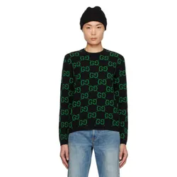 Áo Len Nam Gucci GG Black & Green Sweater 241451M201001 Màu Đen Họa Tiết Size S