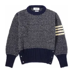 Áo Len Nam Thom Browne Men's 4-Bar Donegal Crew Neck Jumper MKA485A Màu Xanh Navy Size 1