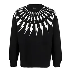 Áo Nỉ Nam Neill Barrett Thunderbolt Print Cotton Sweatshirt Màu Đen Họa Tiết Size S (Form Over)