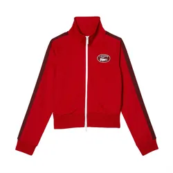 Áo Nỉ Nữ Có Khóa Kéo Lacoste Women's Badge Piqué Zippered Sweatshirt Màu Đỏ Size 34