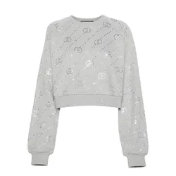 Áo Nỉ Nữ Gucci Crystal-Embellished Interlocking G Felted Sweatshirt Màu Xám Size S