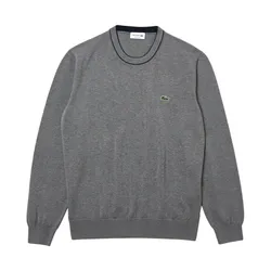 Áo Nỉ Sweater Nam Lacoste Men's Crew Neck Striped Organic Cotton Sweater Màu Xám Size 4
