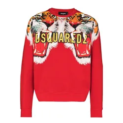 Áo Nỉ Sweater Nam Dsquared2 Tiger Print Crewneck Sweatshirt Màu Đỏ Size S