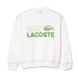 Áo Nỉ Sweater Nam Lacoste Round Neck Loose Fit Vintage Print Sweatshirt SH5453-51 001 Màu Trắng Size 2