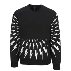 Áo Nỉ Sweater Nam Neil Barrett Contrasting Print Radial Fair-Isle Thunderbolt BJS005S Màu Đen Size XS