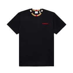 Áo Phông Burberry Icon Stripe Trim Cotton T-shirt Black Màu Đen Size XS