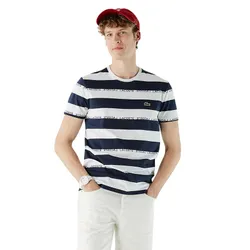 Áo Phông Nam Lacoste Slim Fit T-Shirt TH0213 13L Màu Xanh Phối Trắng Size 4