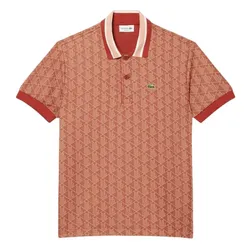Áo Polo Nam Lacoste Classic With Contrast Collar And Monogram Jacquard Brown/Beige DH1417 51 GTI Màu Nâu Họa Tiết Size 3