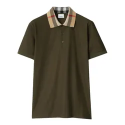 Áo Polo Nam Burberry Green Icon Stripe Collar Check Camel 8095923 Màu Xanh Rêu Size XS