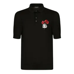 Áo Polo Nam Dolce & Gabbana Black Wool DG Logo Rose Collared Màu Đen Size 44