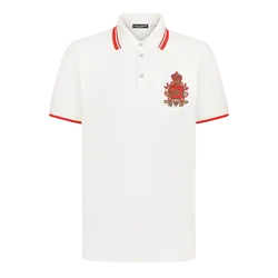 Áo Polo Nam Dolce & Gabbana D&G Logo-Patch Short-Sleeved In White G8OS1Z FU7EN W0111 Màu Trắng Size 44