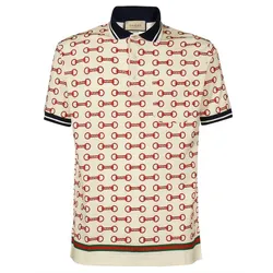Áo Polo Nam Gucci GG Horsebit Print Cotton Shirt Màu Kem Họa Tiết Size M