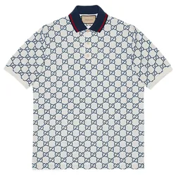 Áo Polo Nam Gucci GG Stretch Cotton White Blue 598956-XJB0U-9064 Màu Trắng Họa Tiết Size M