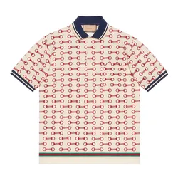 Áo Polo Nam Gucci Horsebit Print Cotton Màu Kem Họa Tiết Size M